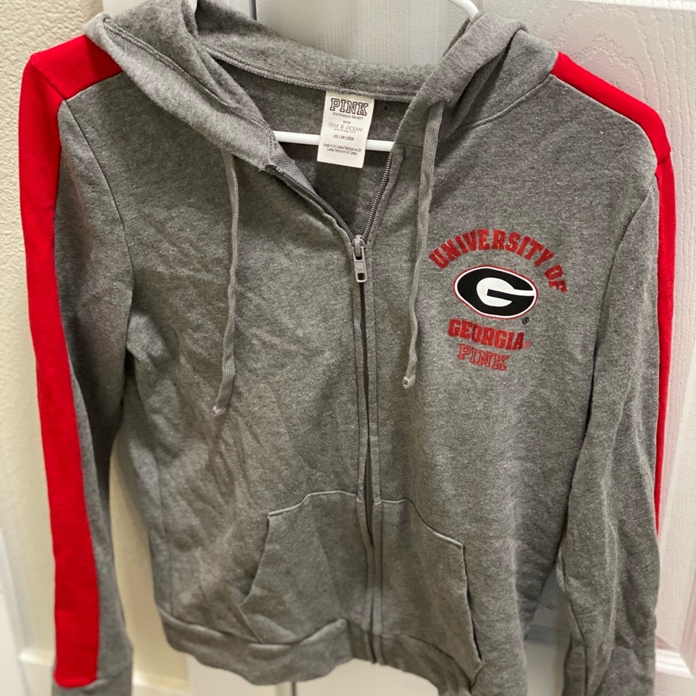 VS Pink Hooded Zipper Sweatshirt XS - University of Georgia NWOT